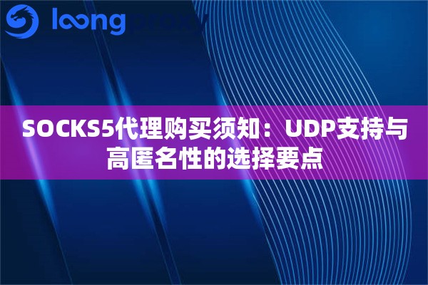 SOCKS5代理购买须知:UDP支持与高匿名性的选择要点 SOCKS5代理购买须知:UDP支持与高匿名性的选择要点