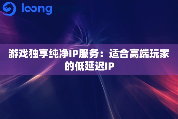 游戏独享纯净IP服务：适合高端玩家的低延迟IP
