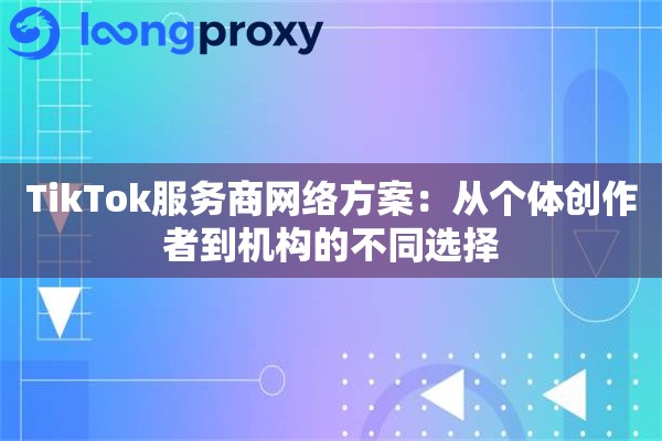 TikTok服务商网络方案:从个体创作者到机构的不同选择 TikTok服务商网络方案:从个体创作者到机构的不同选择
