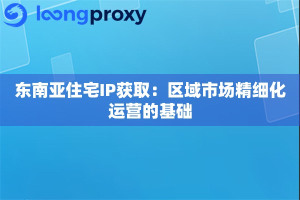 东南亚住宅IP获取:区域市场精细化运营的基础 东南亚住宅IP获取:区域市场精细化运营的基础