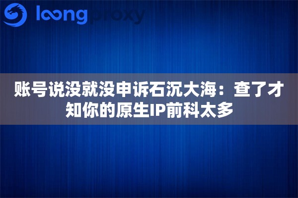 账号说没就没申诉石沉大海：查了才知你的原生IP前科太多