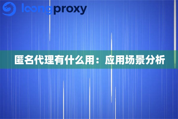 匿名代理有什么用：应用场景分析