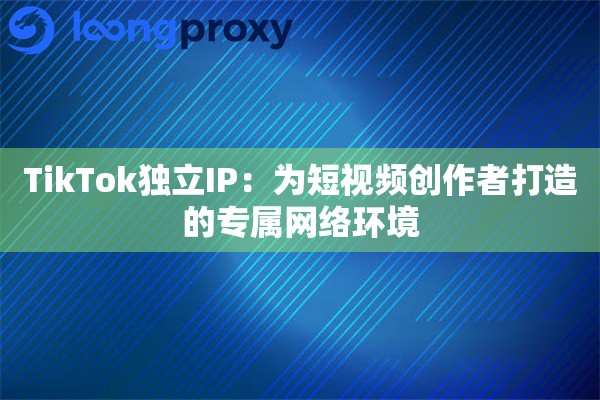 TikTok独立IP：为短视频创作者打造的专属网络环境