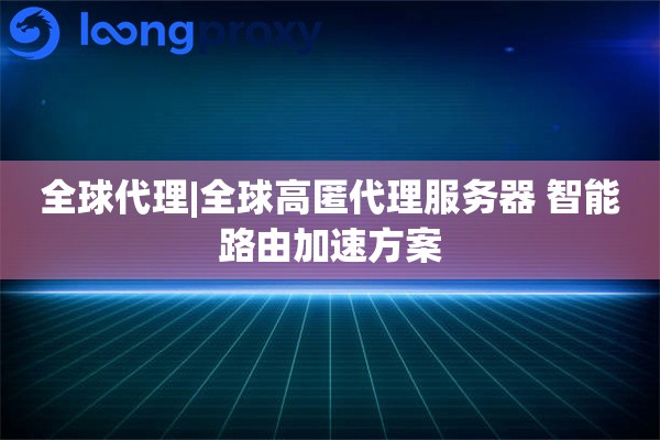 全球代理|全球高匿代理服务器 智能路由加速方案