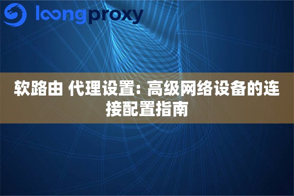 软路由 代理设置: 高级网络设备的连接配置指南