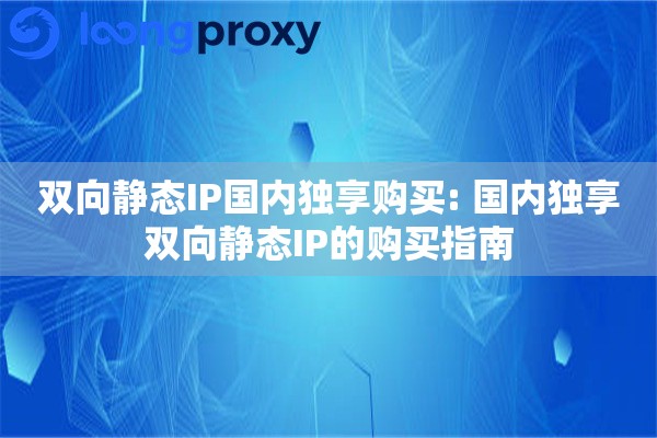 双向静态IP国内独享购买: 国内独享双向静态IP的购买指南 双向静态IP国内独享购买: 国内独享双向静态IP的购买指南