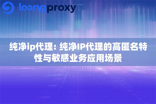 纯净ip代理: 纯净IP代理的高匿名特性与敏感业务应用场景